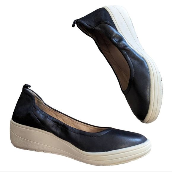 Vionic Jacey wedge black leather wedge slip on low heel shoe women's 9 - Picture 3 of 10